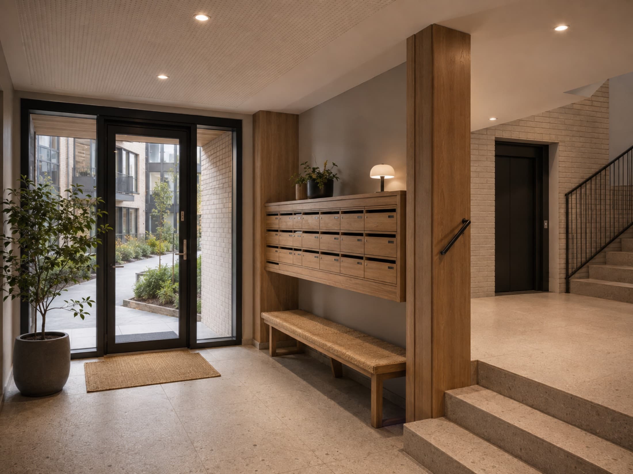 Entreen med benk og garderobe